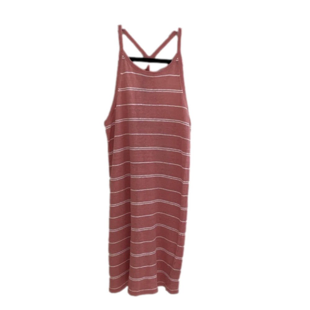 360 SWEATER Italian Yarn Striped Racer Back  100% Linen MIDI Dress